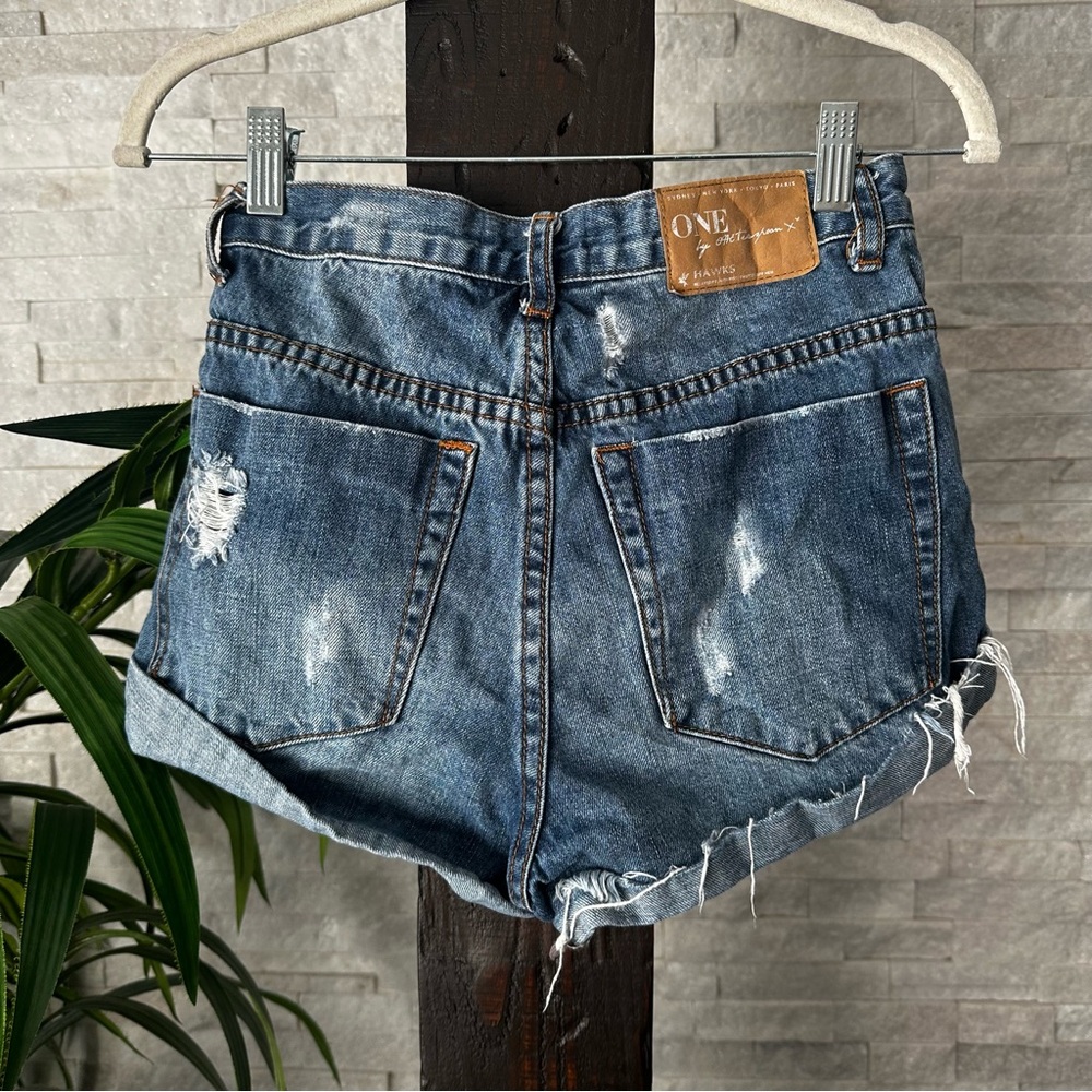 One Teaspoon Hawks Distressed Relaxed High Jean Denim Rise Shorts Size 24 - Picture 9 of 9